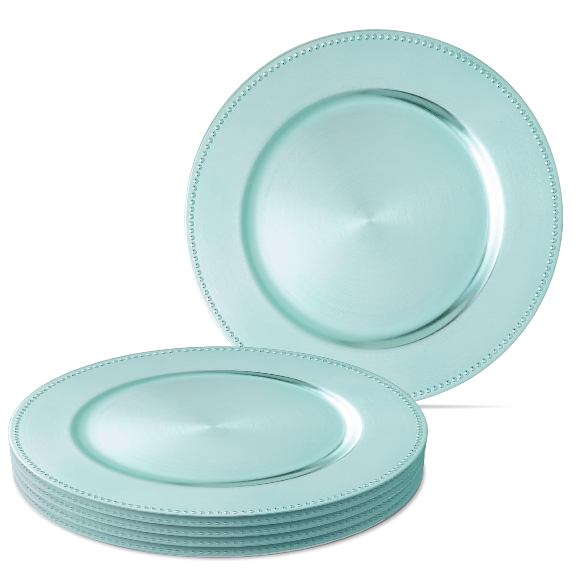 Decorative Charger Plate with Beaded Rim, 13 inch Round, Set of 6 plates (Aqua)
