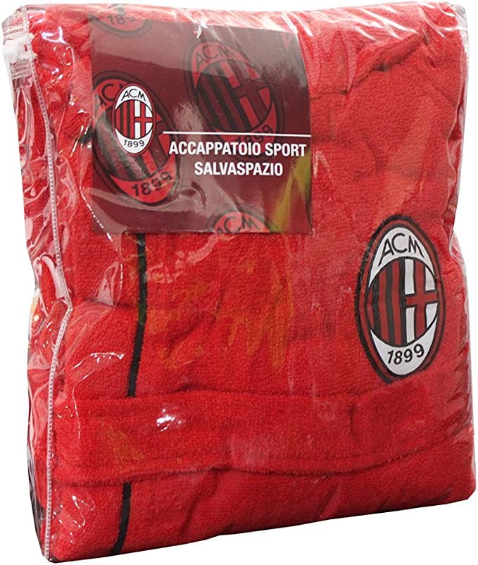 NUOVO ACCAPPATOIO CON CAPPUCCIO UFFICIALE AC MILAN TG S M L XL XXL ROSO NERO 100% MICRO SPUGNA PURO COTONE UOMO (XL - 52/54)
