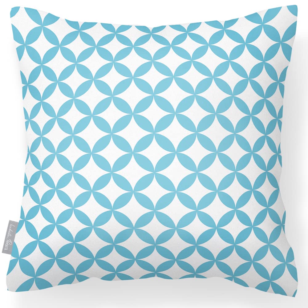 Izabela Peters Bahia - Celeste Blue & White Waterproof Outdoor Cushion - 43 Cm Filled Seat For Garden Furniture,