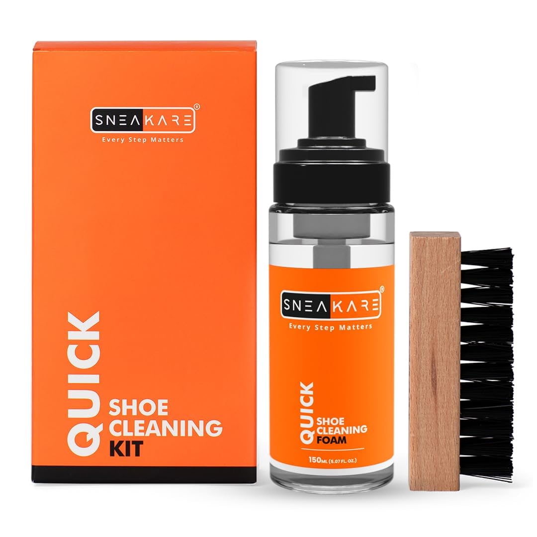 SNEAKARE Quick Shoe Cleaning Kit Shoe Cleaner & Medium Bristle Shoe Brush, White Shoe Cleaning Kit, Shoe Cleaner Kit For Sneaker,Sports Shoe Cleaner Foam Spray