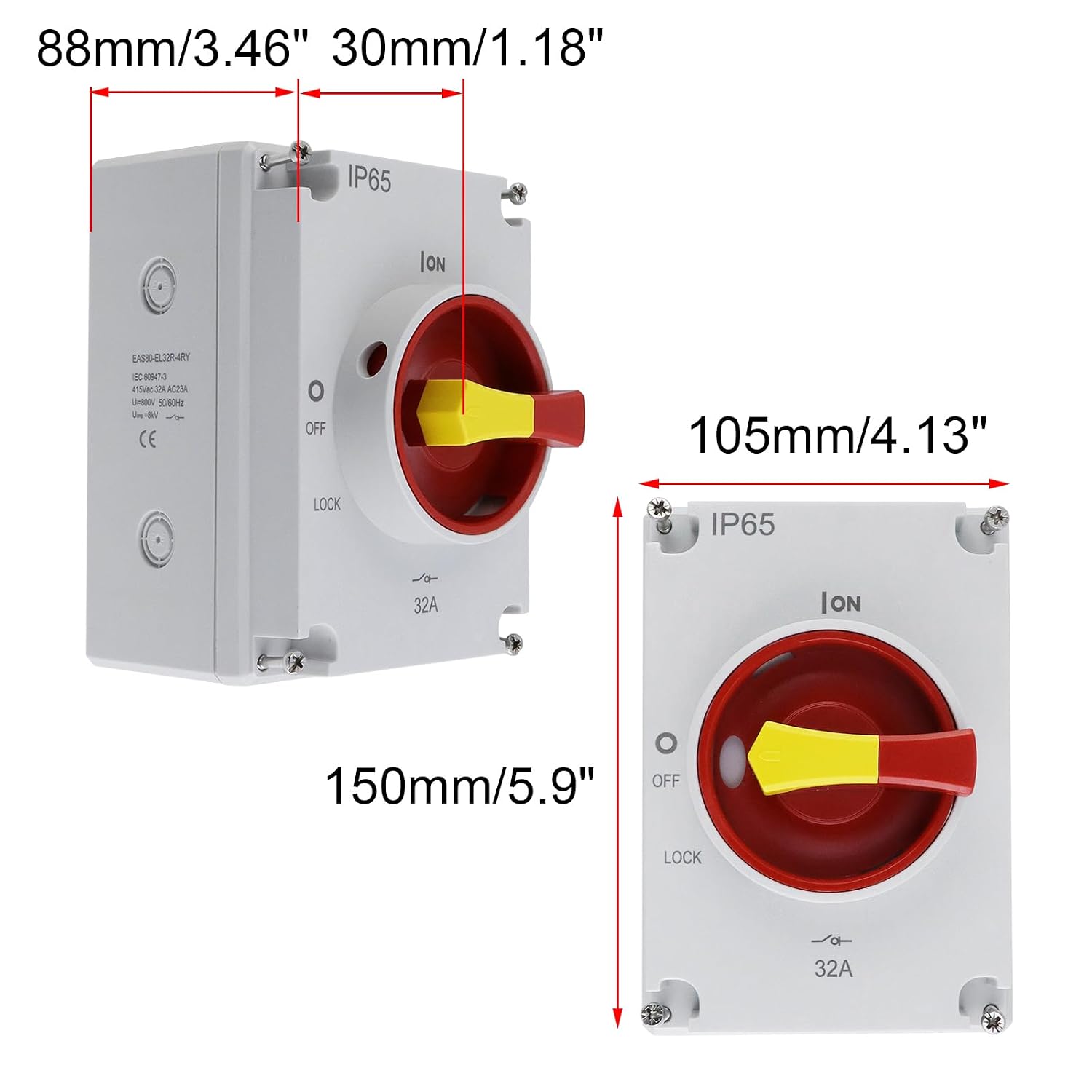 Antrader AC Disconnect Switch,32Amp 4Pole 800V PV Isolation Switch,IP66 Outdoor Waterproof Switches with Enclosure for PV Systems