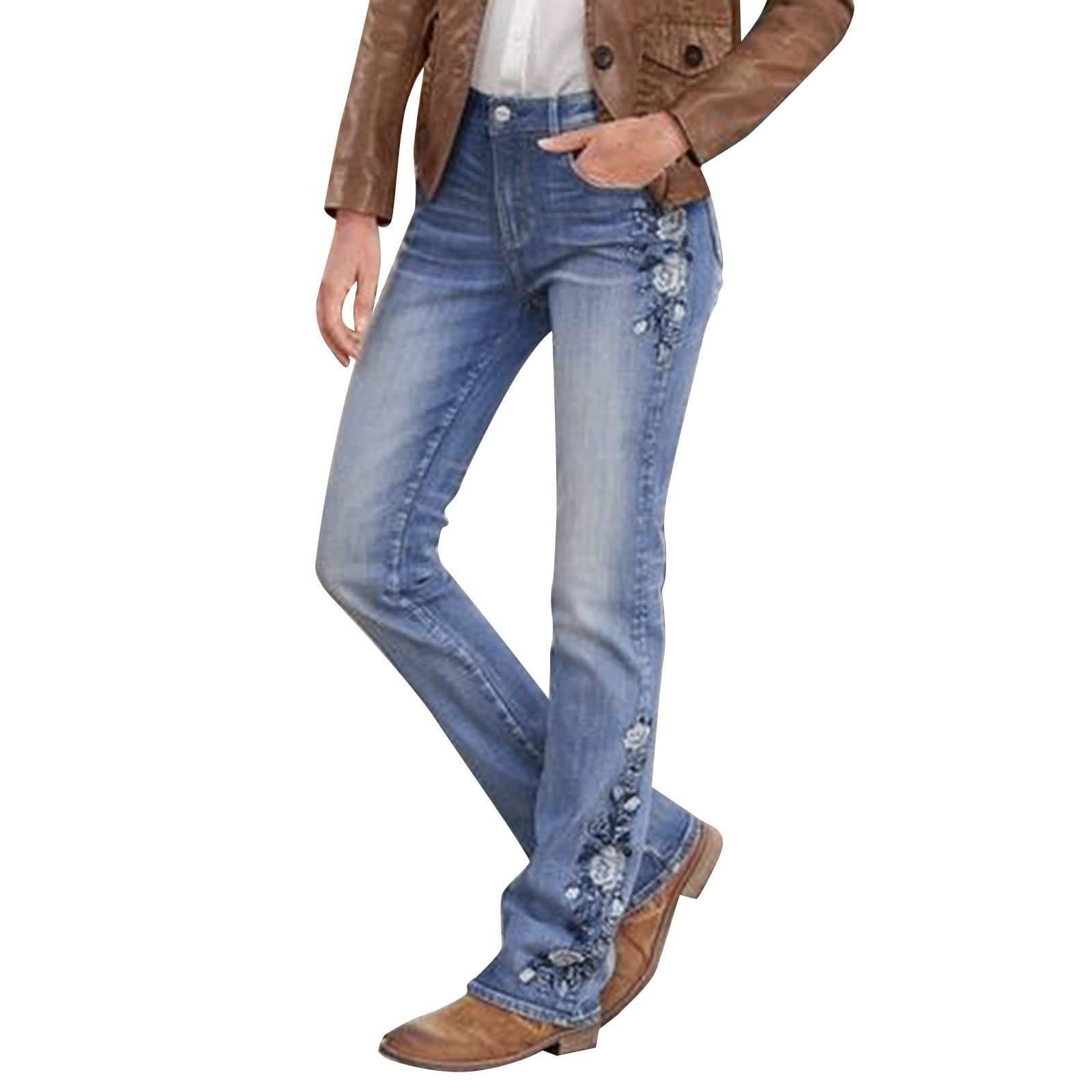 Jeans da donna a vita alta, a gamba larga, jeans svasati, stile anni '70, elasticizzati, con tasche, elasticizzati, per il tempo libero, comodi, per l'uso quotidiano e l'ufficio