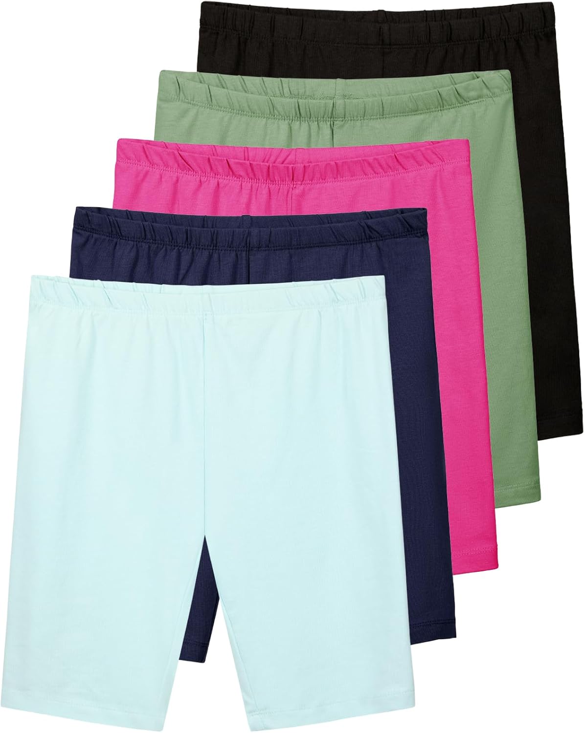 Real Essentials 5 Pack: Girls Cotton Spandex Biker Short Cartwheel Dance Shorts Athletic Under Dress Gymnastics (Ages 4-18)