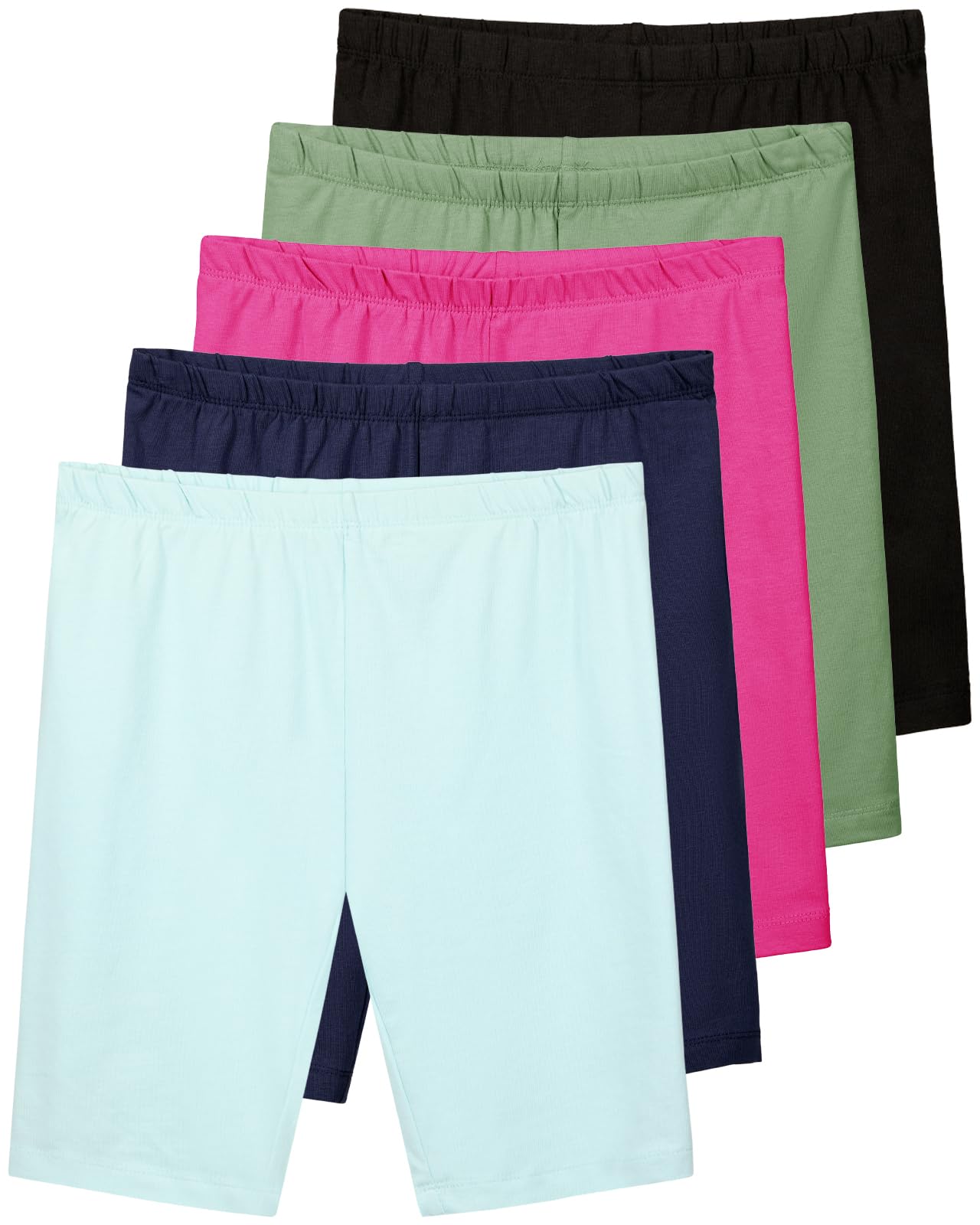 Real Essentials 5 Pack: Girls Cotton Spandex Biker Short Cartwheel Dance Shorts Athletic Under Dress Gymnastics (Ages 4-18)