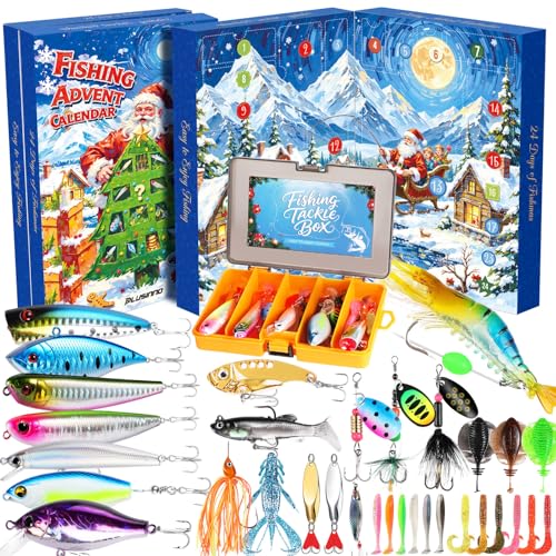 PLUSINNO Fishing Advent Calendar 2026 Fishing Lure Gift with Tackle Box - image 1