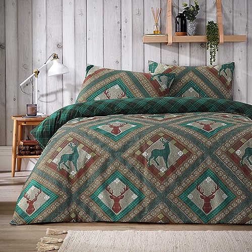Olivia Rocco Skye Duvet Cover Set Stag Printed Design Easy Care Reversible Bedding Quilt Covers Polycotton Bed Linen with Pillowcases