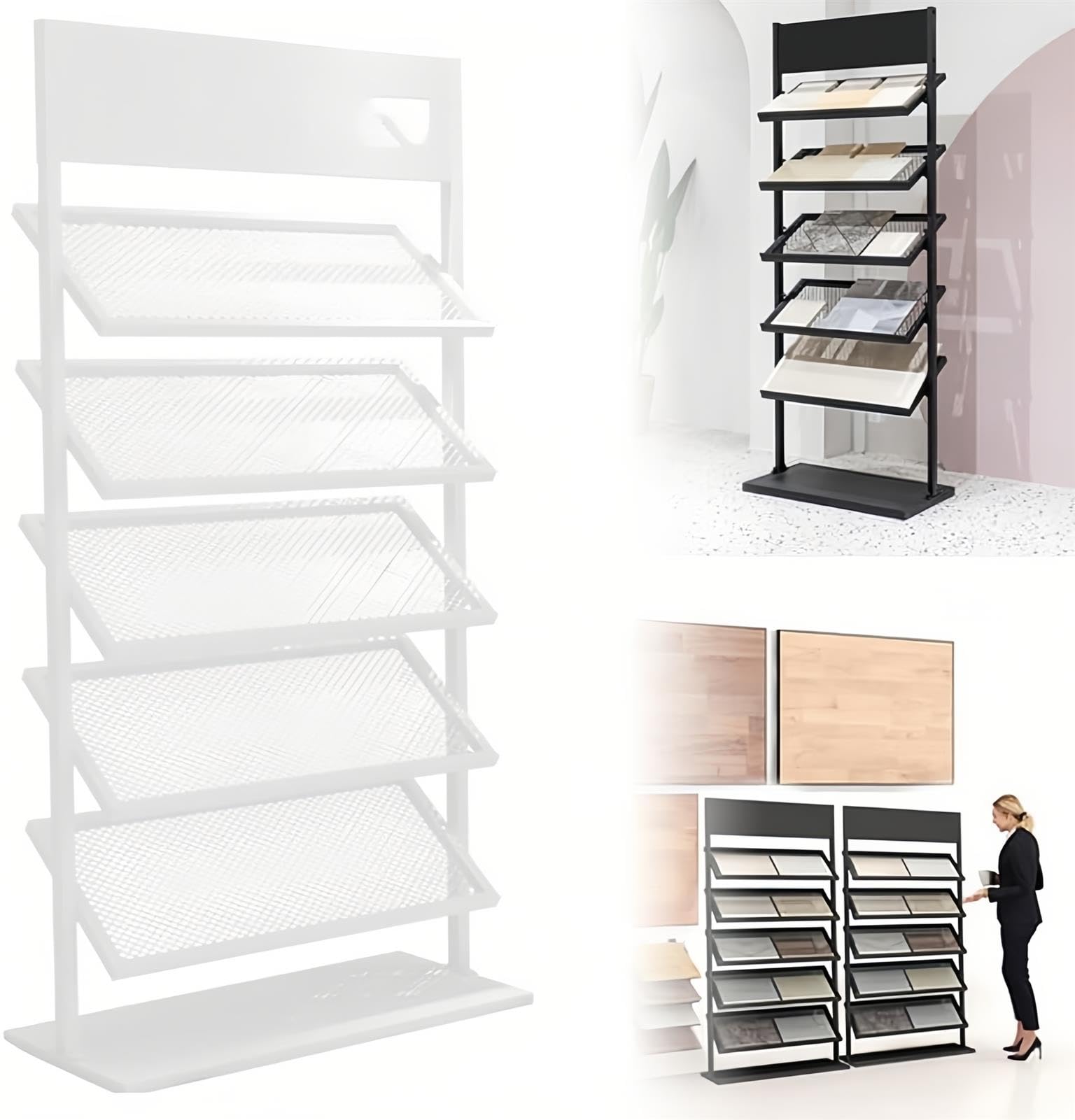 Generico Espositore per contenitori, scaffale Organizer Multistrato, espositore in Metallo per Piastrelle Ceic e Campioni di Porcellana, scaffale autoportante in Materiale da Costruzione, vetrina Rob