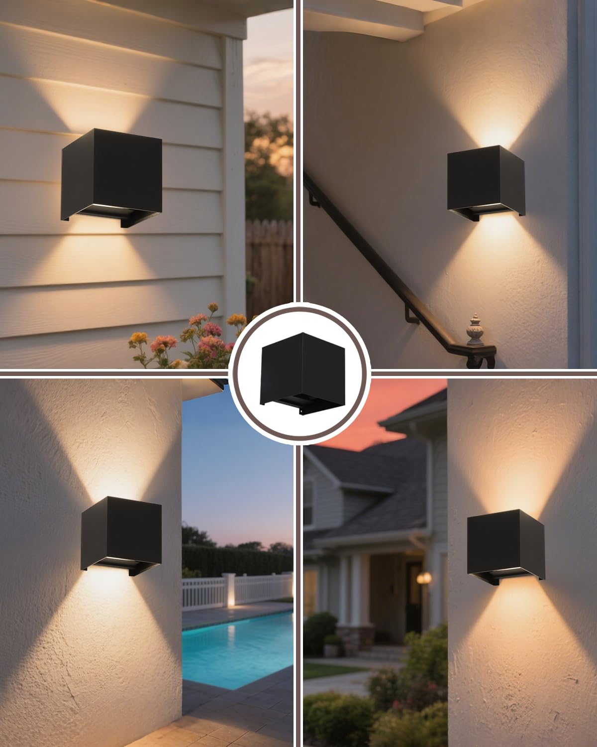 LED Wandleuchten Innen/Außen, 850LM IP65 4000K Warmweiß Außenlampe Außenleuchte - Auf/Ab Einstellbarer Lichtstrahl, Aluminium Druckguss Mattschwarz [2 Stück]