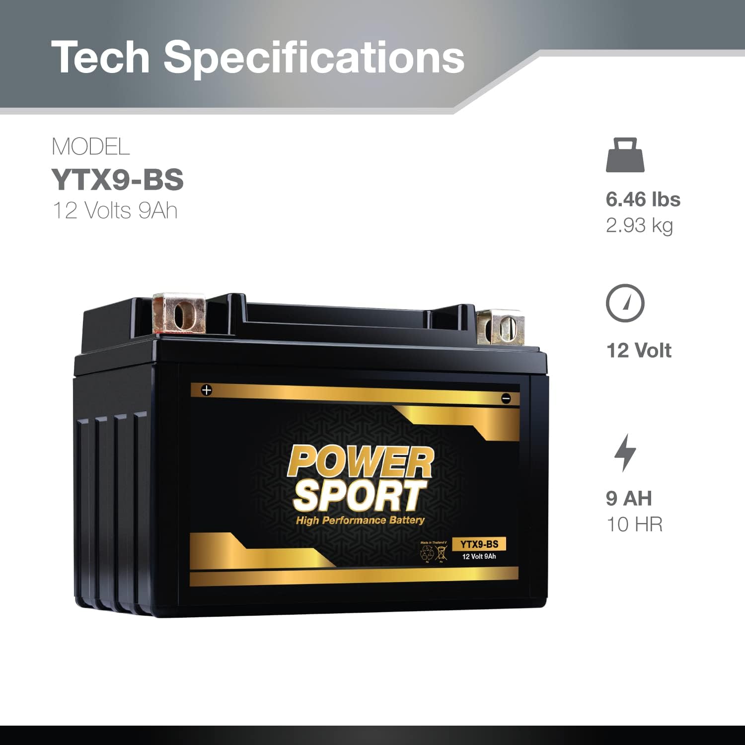 ExpertPower YTX9-BS Tech Specifications graphic