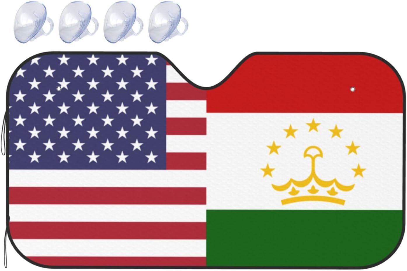 America Tajikistan Friendship Flag Foldable Car Windshield Sunshade Blocks Heat and Sun Glare Uv Rays