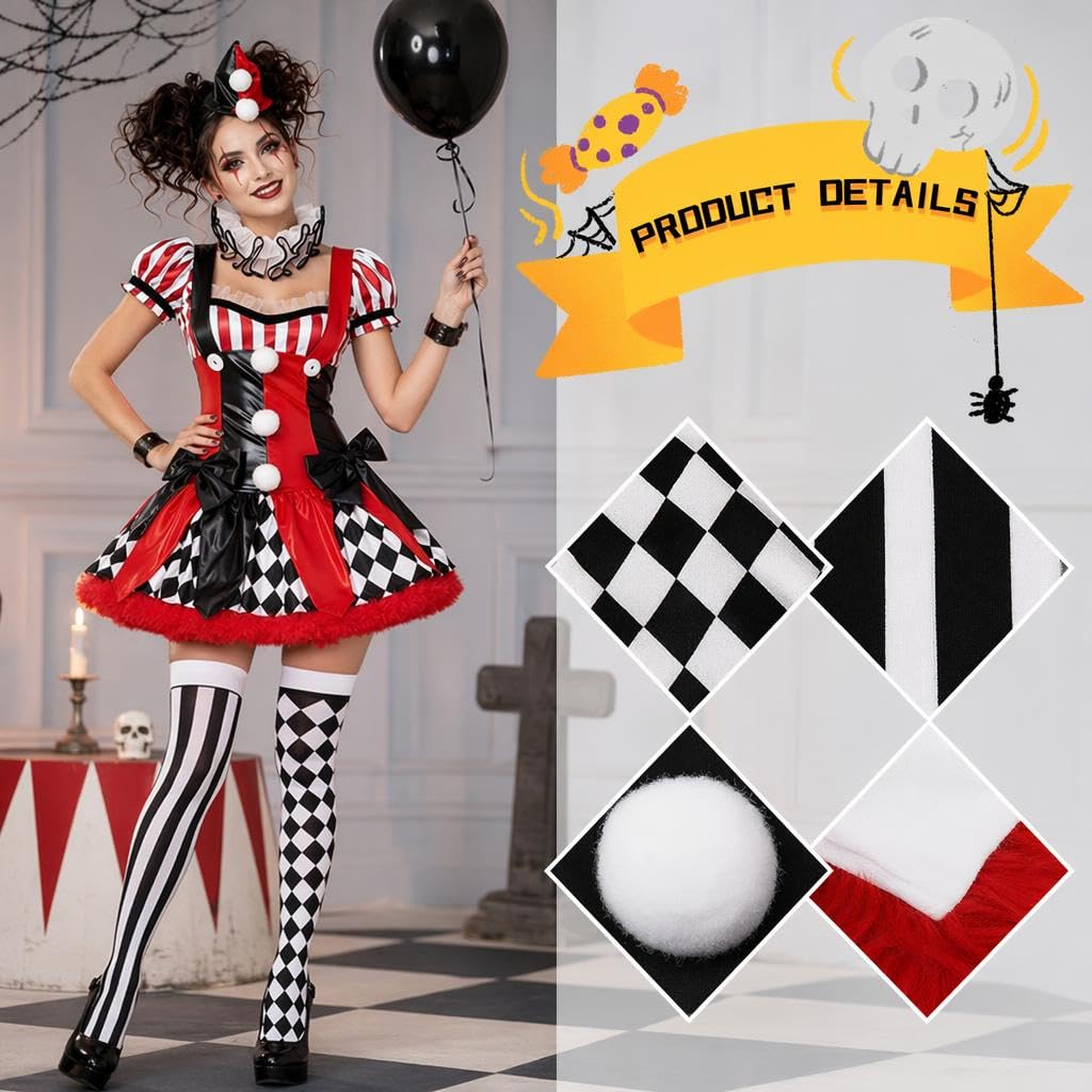 Black and White Striped Tights Halloween Clown Patterned Stockings 1 Pair, Over-the-knee Stockings - Image 3