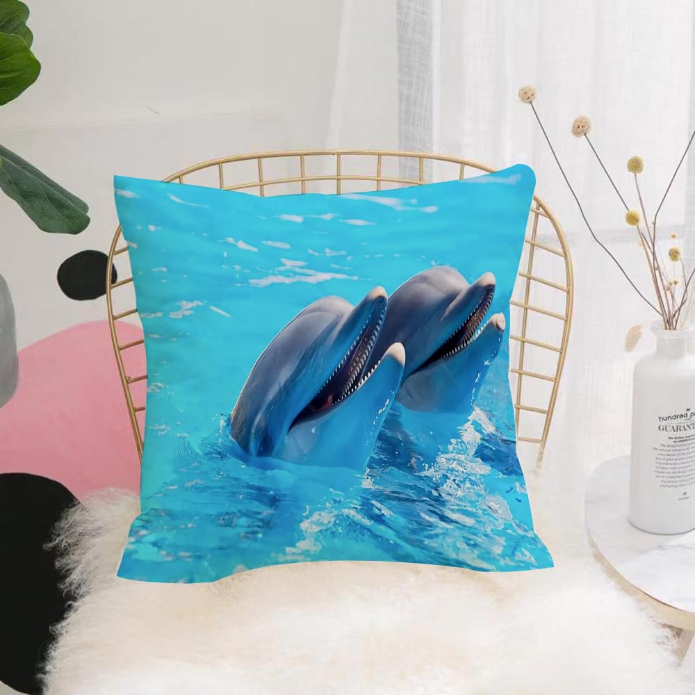 HYOSXW Cushion Cover,Throw Pillow Case Home Decorative for Living Room Bedroom Sofa Chair 16X16 Inch,dolphins are swimming in the open sea,Pillowcase 40X40cm