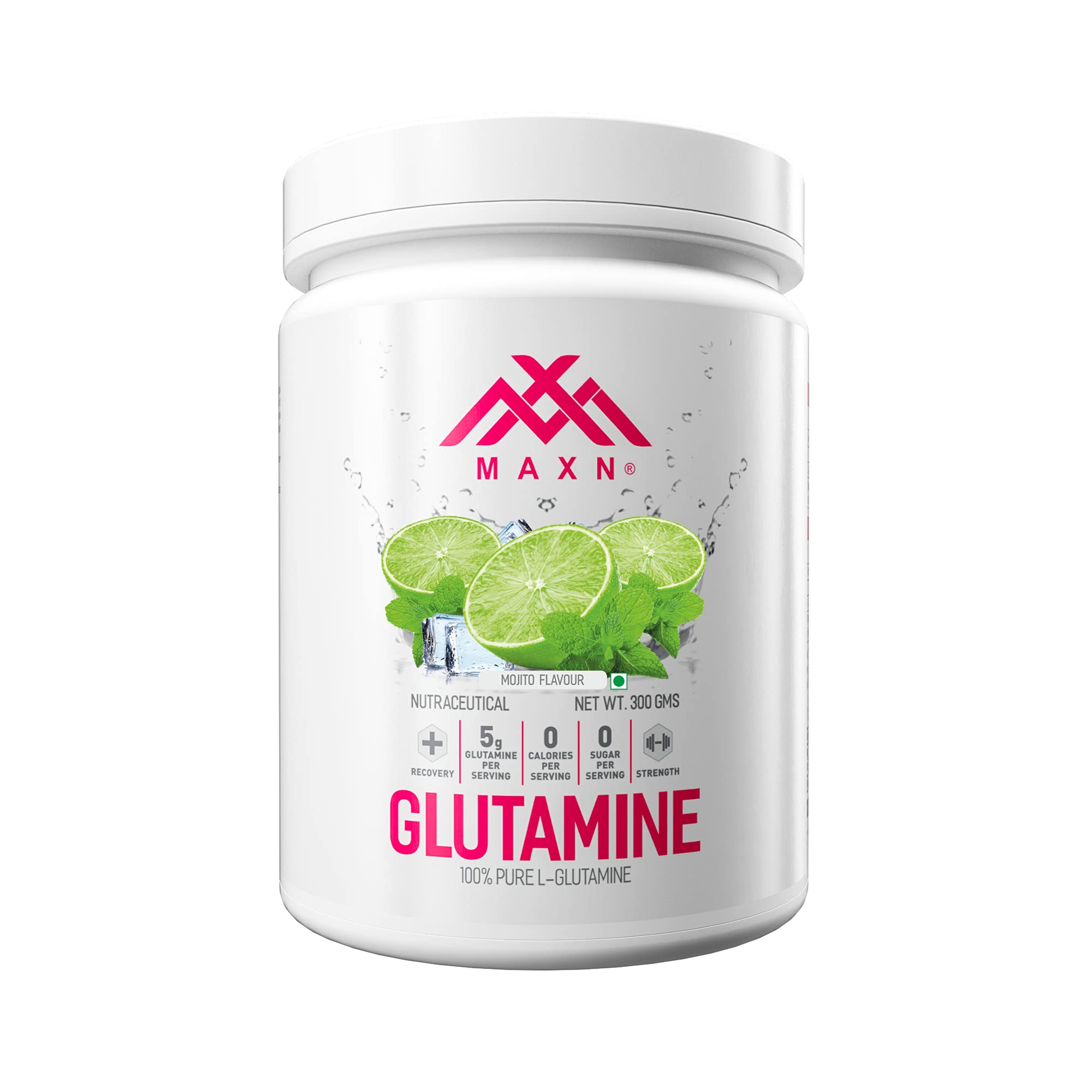MAXN L-Glutamine Powder - Flavoured, Nutritional, Post Workout Supplement for Muscle Recovery (Mojito, 300 gms)