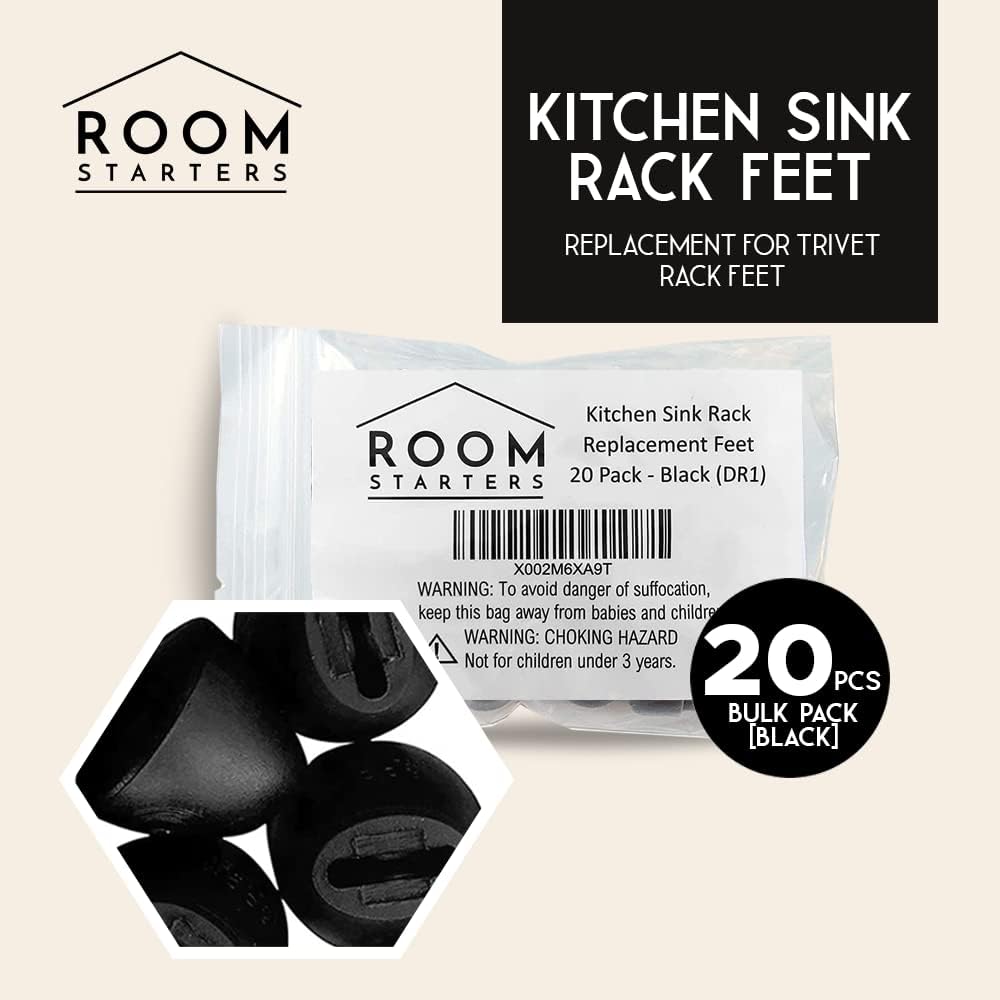 Kitchen Sink Rack Feet 20 Pack | Replacement for Kohler Rack Feet Part 84544-0 | Feet for Sink Grid by ROOM STARTERS (20 Pack, Black)