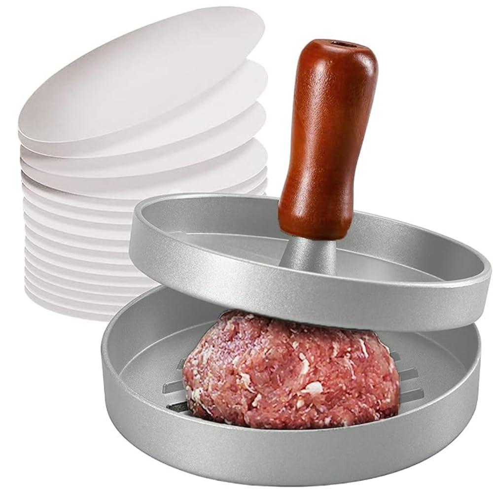 Smashed Burger Press 100 Patty Paper Set, Stainless Steel Burger Smasher Tool, Round Non-Stick Meet Beef Veggie Hamburger Mold, Press Patty Maker, Smasher Cooking Gadgets for Kitchen BBQ Grilling