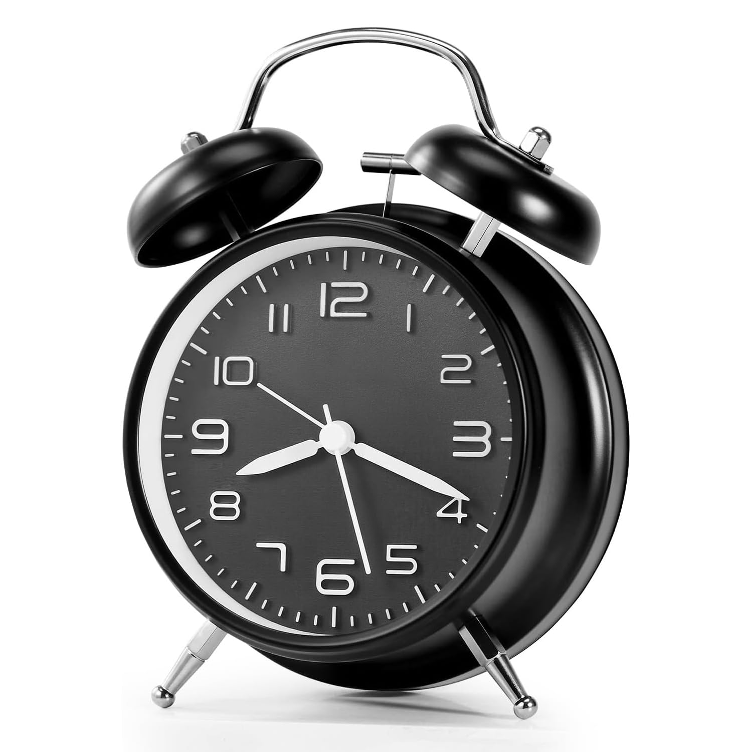 Analog Alarm Clock, Non Ticking Silent Alarm Clocks Bedside, Alarm Clocks for Heavy Sleepers Battery Powered Snooze Light, Portable Clock for Bedroom/ Living Room/Office, Adults & Children (Black)