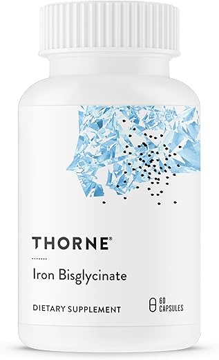 Thorne Iron Bisglycinate – 25 mg – Optimal Absorption – Support Red Blood Cell Formation – Fight Fatigue and Other Symptoms of Iron Deficiency – NSF Certified for Sport – Gluten-Free – 60 Capsules
