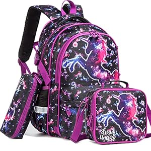 Kids Backpack 16 in School Bookbag with Insulated Lunch Box Pencil Case Lightweight Student Bookbag for Girls and Boys