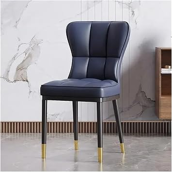 Adjustable Office Computer Chair with Armrest 1pcs Leather Finish Dining Chair with Backrest Sleek Black Legs with Gold TrimDark Blue