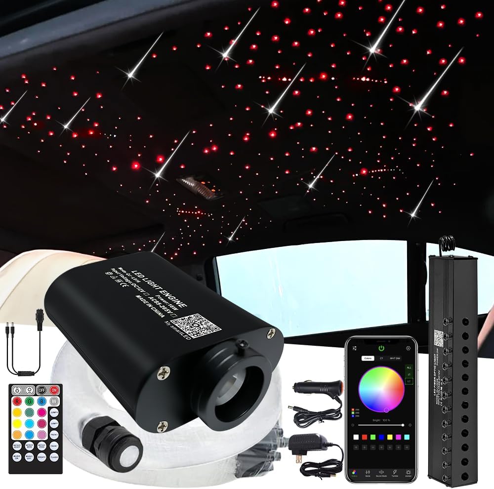Firework Shooting Star+16W Fiber Optic Lights Kit, Remote+APP+Music Mode Sound Sensor RGBW Star Ceiling Light for Car & Home Decoration with Optical Fiber 550pcs 0.03in 13.1ft/4m+Meteor