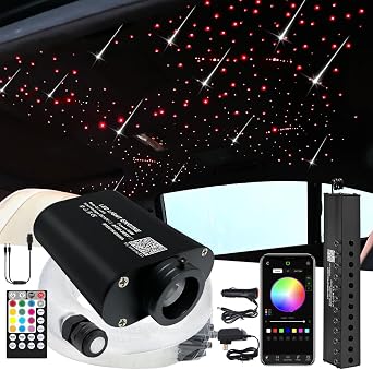 الألعاب النارية اطلاق النار ستار + 16 W الألياف البصرية أضواء كيت، عن بعد + APP + وضع الموسيقى استشعار الصوت RGBW نجمة ضوء السقف للسيارة والديكور المنزلي مع الألياف البصرية 550 pcs 0.03 in 13.1 ft/4 m + Meteor