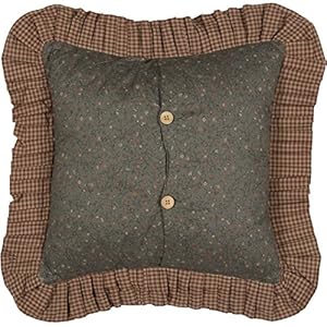 VHC Brands Primitive Bedding Cinnamon Plaid Cotton Patchwork Square Cover Insert Pillow Dark Olive Green