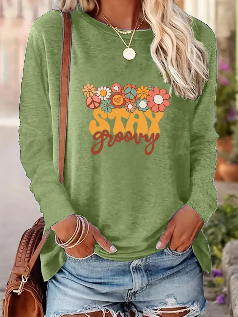 Vintage Fashion Shirt Women Floral Pattern Hippie Retro 70s Disco Peace Casual Long Sleeve Tops - Image 4