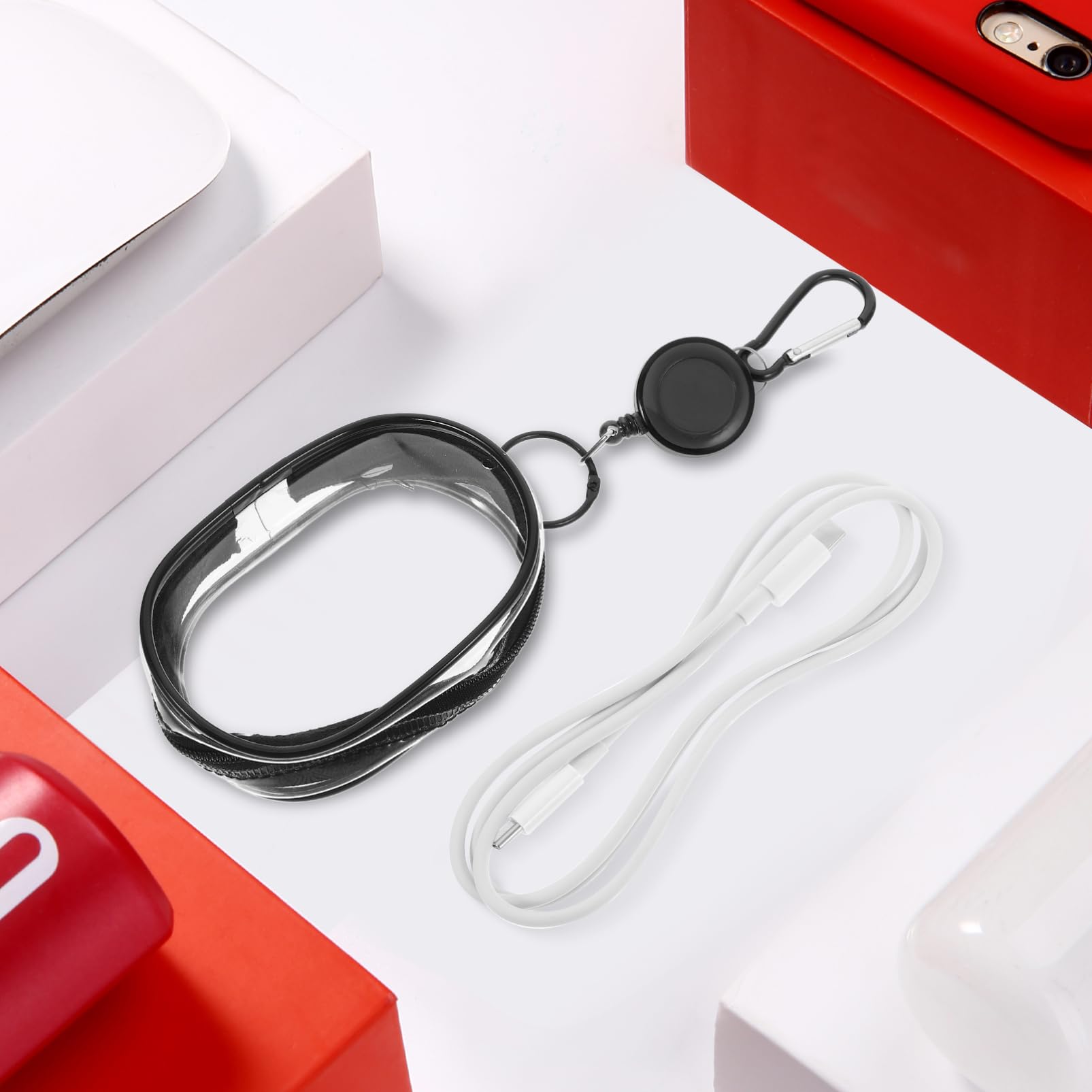 Portable Mobile Phone Charger Head Data Cable Earphone Storage Bag Black Ellipse Keychain Charger Storage Case