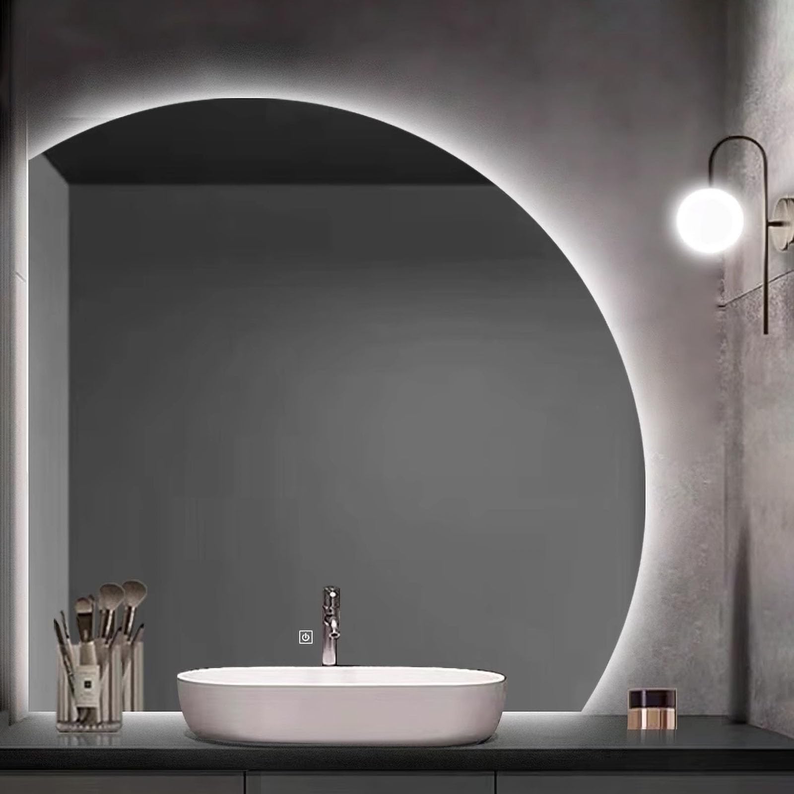 WJFTODAY Large Vanity Mirror with Smart LED Lights - Irregular Design, 3 Color Temperatures for Makeup - 50CM, Perfect for Beauty and Grooming!