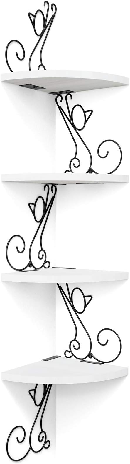 Alsonerbay Corner Shelf, Wall Shelf Made of Solid Wood, Cat Shape, Floating Shelf Decor for Living Room, Bedroom, Kitchen, Office, 4 Shelves, Modern and Simple, White
