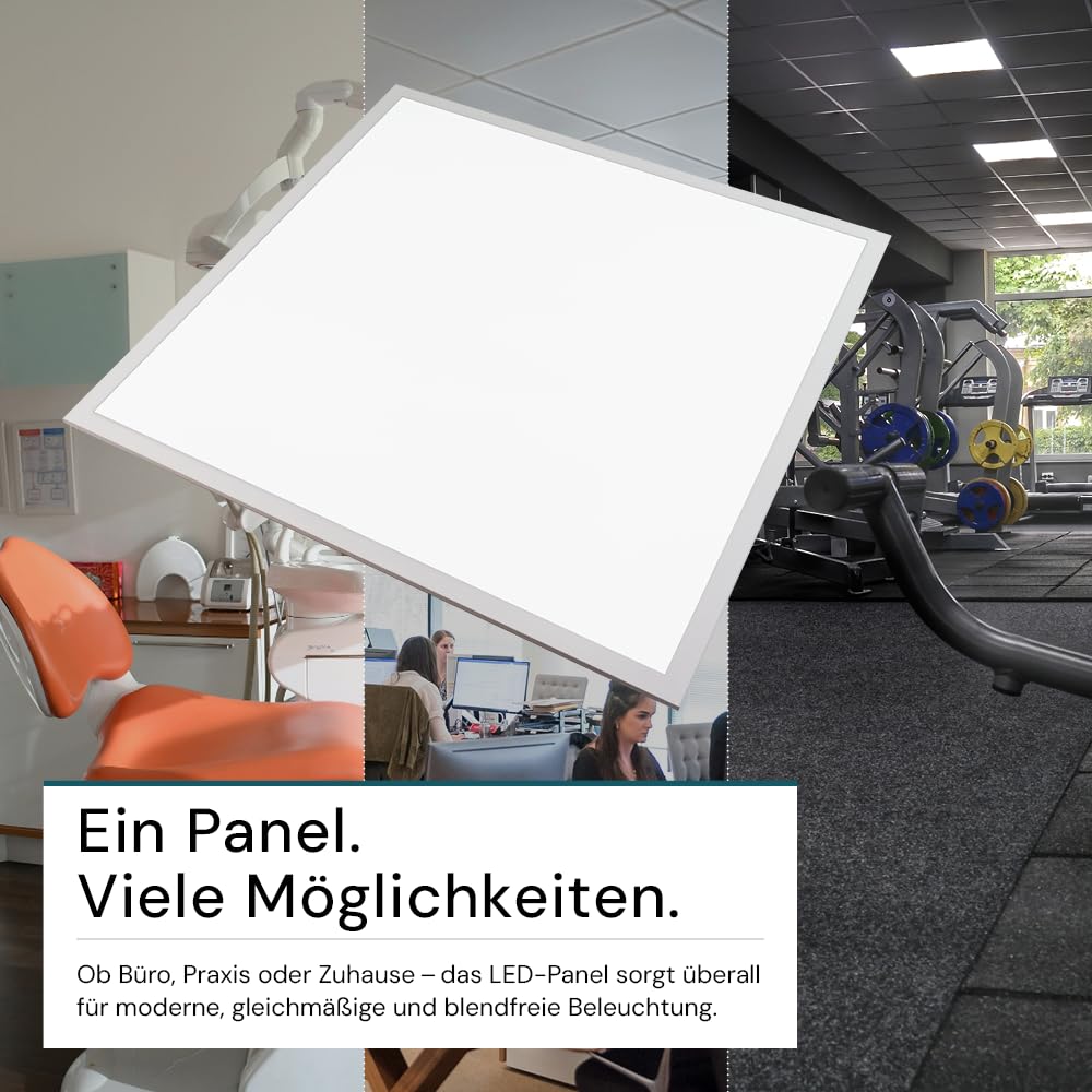 LUXULA LED BackLit Panel, 62x62 cm, IP44, 40W, 4400lm, 4000K Neutralweiß, 110° Abstrahlwinkel, LED Deckenleuchte, Büro und Küche, Rasterdecke 62x62, Deckenplatten 62x62, inkl. ENEC Marken-Netzteil