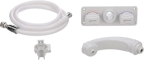 Whale RT2498 Elegance - Grifo combinado/ducha, mezclador de mano extraíble, agua fría y caliente, manguera de 5.5 pies, ABS blanco