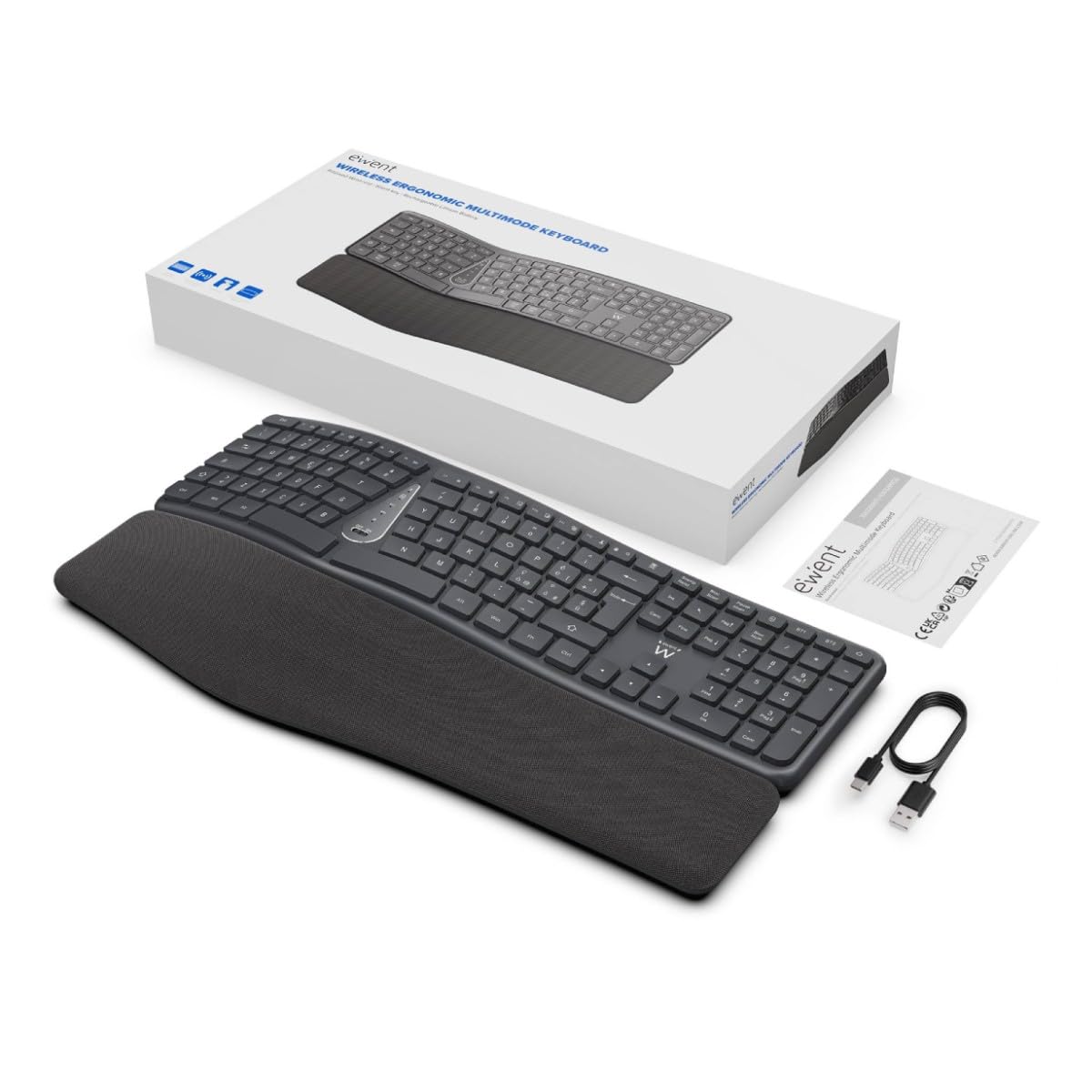 Ewent Tastiera Wireless Ergonomica Multi-Connessione | Windows, Android