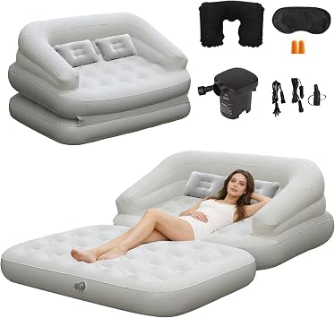 Onirii Full Size Inflatable Sofa Bed with Air Pump | 2-in-1 Portable Blow-Up Air Couch,Inflatable Couch Bed and Folding Air Mattress for Home,Camping,and Guests