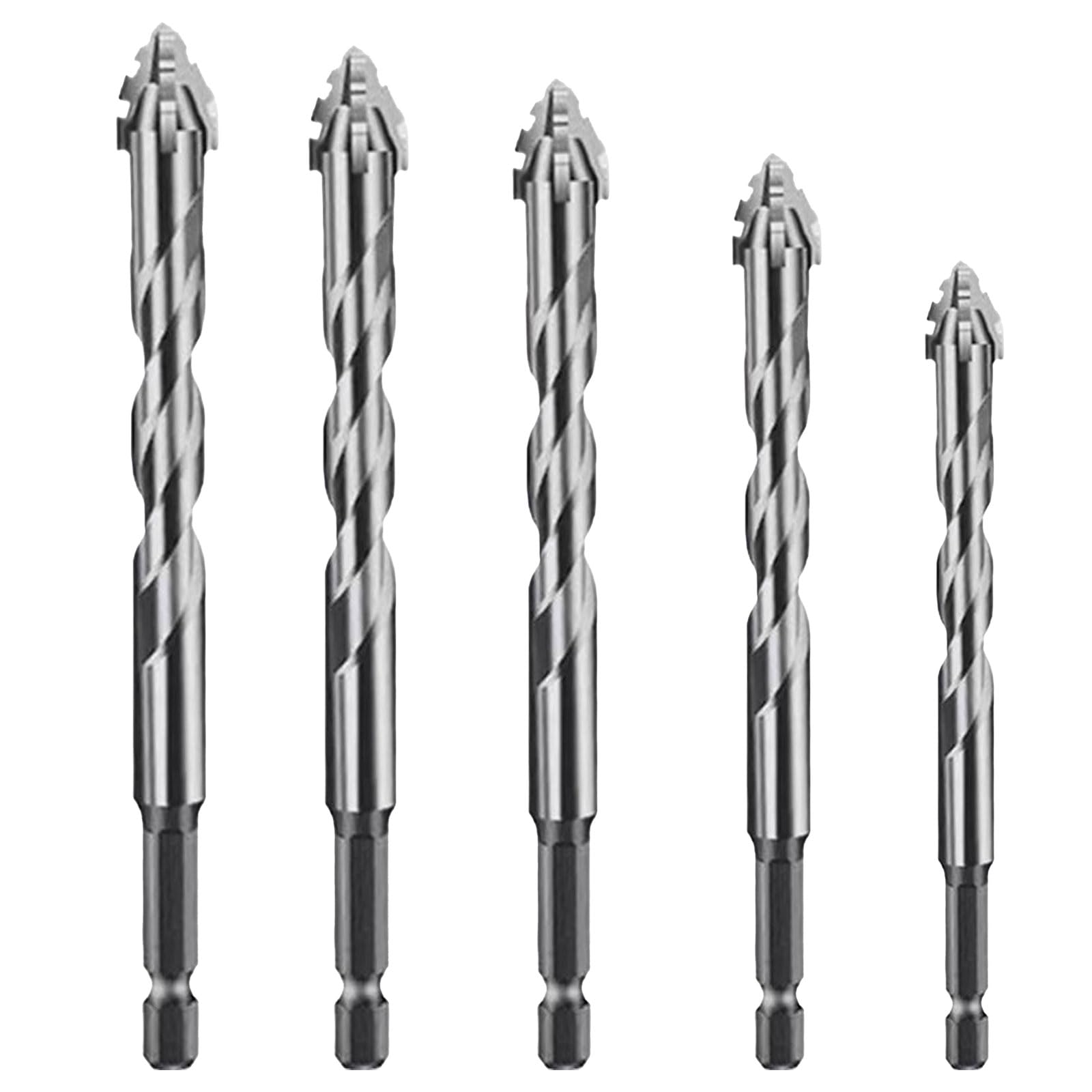 5-PCS Carbide Twist Drill Bit Set for Concrete/Masonry/Glass/Tile/Brick - 4 Flute High-Strength Drill Bits 5/32-1/2, Cement & Wood Drill Bit Kit (