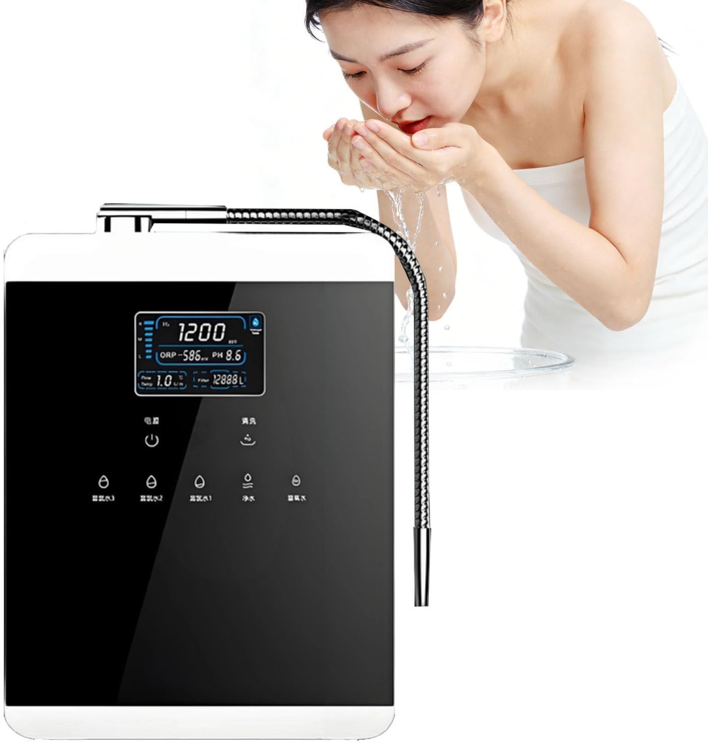 Hydrogen Water Generator,Alkaline Acid Water Machine, LCD Touch Screen, Automatic Electrode Cleaning, pH 3-11, 800mV Redox, Built-in Filter for Healthy Drinking Water