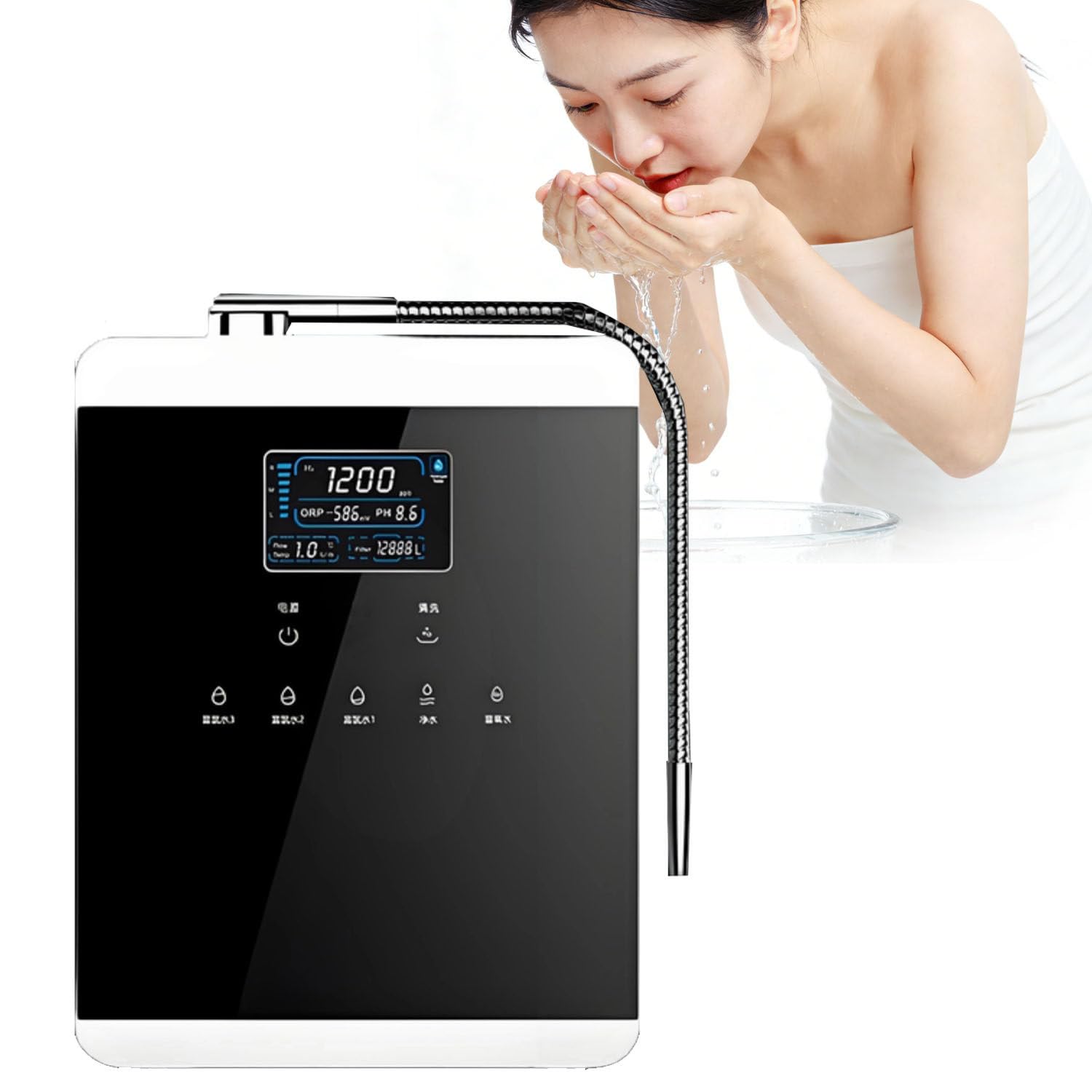 Generatore di Acqua idrogenata, Macchina per Acqua alcalina e acida, Touch Screen LCD, Pulizia Automatica degli elettrodi, PH 3-11, Redox 800 mV, Filtro Integrato per Acqua Potabile Sana