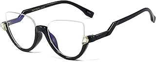 bullabulling Fashion Cat-Eye Reading Glass For Women Half-Rim Eyeglass Frame Large lens (black, 2.75)
