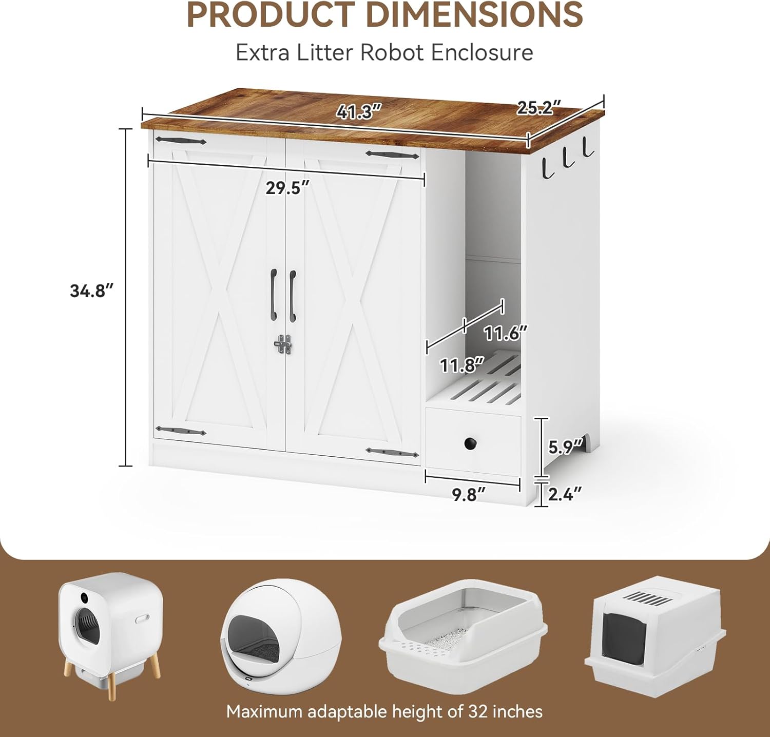 YUSING Large/Tall Cat Litter Enclosure, Litter Box Furniture Hidden, Cat Litter Box Enclosure Cabinet Large with Double Doors and Pull-Out Drawer for Self-Cleaning Litter Boxes
