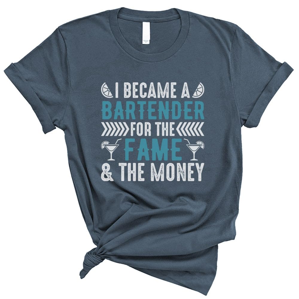 TeesAndTankYou Bartender for The Fame and Money Shirt Unisex Small Indigo Blue