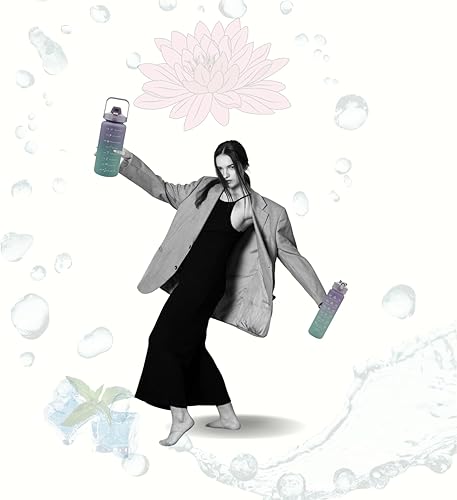 Miniatura 5 de HYDRATION LOTUS Juego de 3 botellas de agua grandes de un galón con pajilla, fabricante de tiempo motivacional y correa de medio galón, botellas de