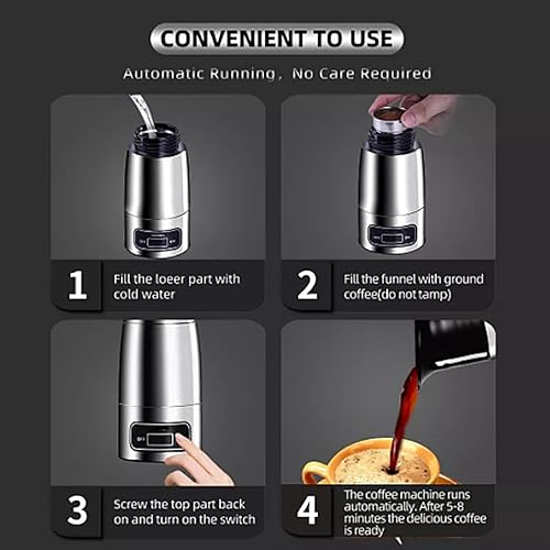 Miniatura 5 de Topyond Cafetera portátil para automóvil de 12 V 24 V, cafetera de viaje con calefacción de 5 a 8 minutos, diseño compacto para conductores de