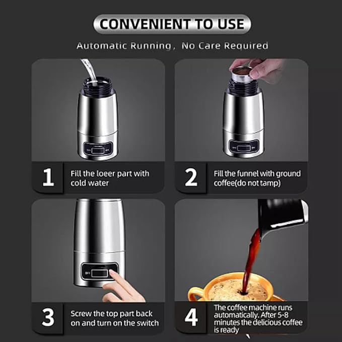 Cafetera Portátil para Auto 150ml, Calentamiento Rápido, Acero Inoxidable miniatura 5