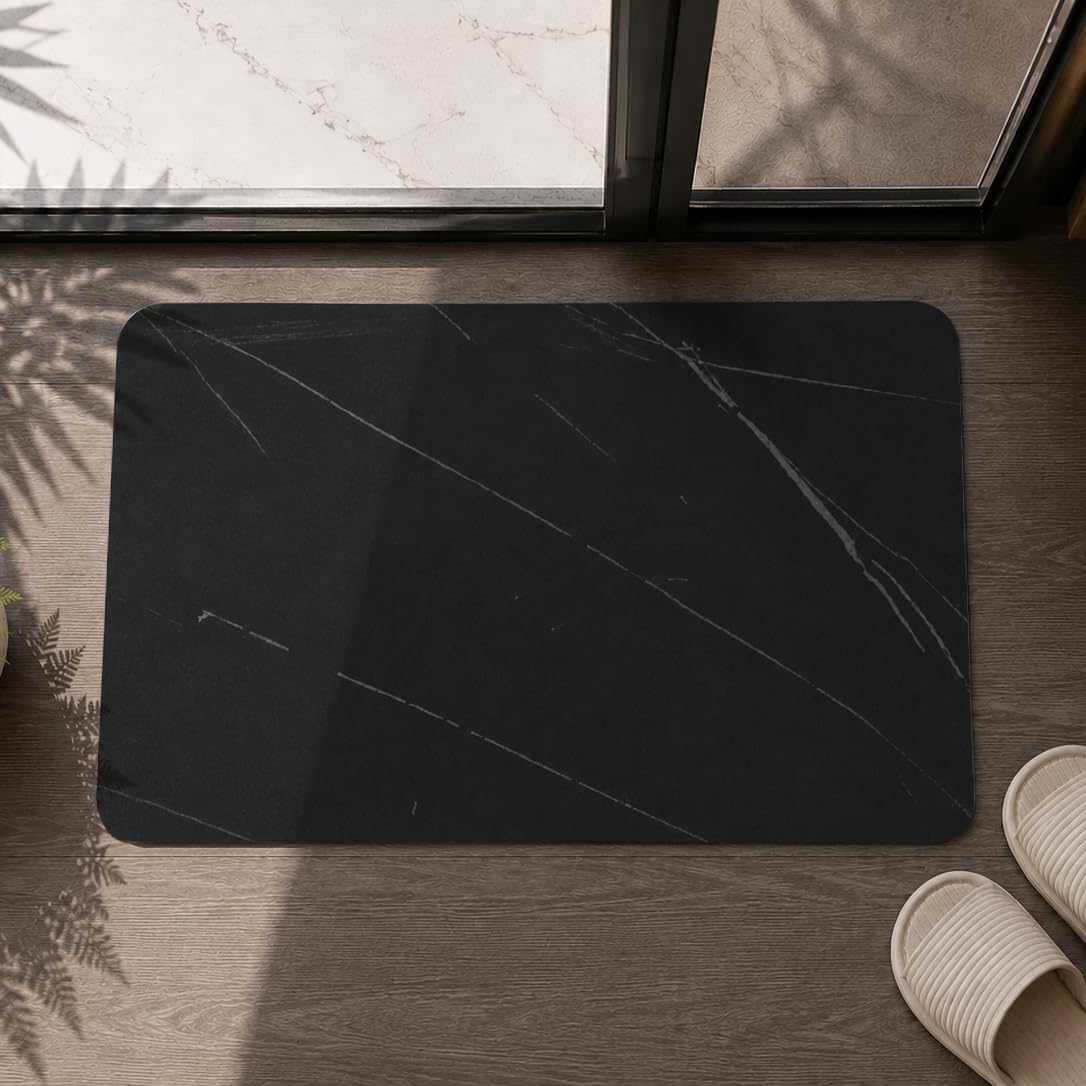 Maxura Alfombra Diatomita Baño 60x40 cm – Alfombrilla de Piedra Diatomita Super Absorbente para Ducha, Baño y Cocina, Secado Rápido, Antideslizante y Antibacteriana - Stone Bath Mat (Negro)