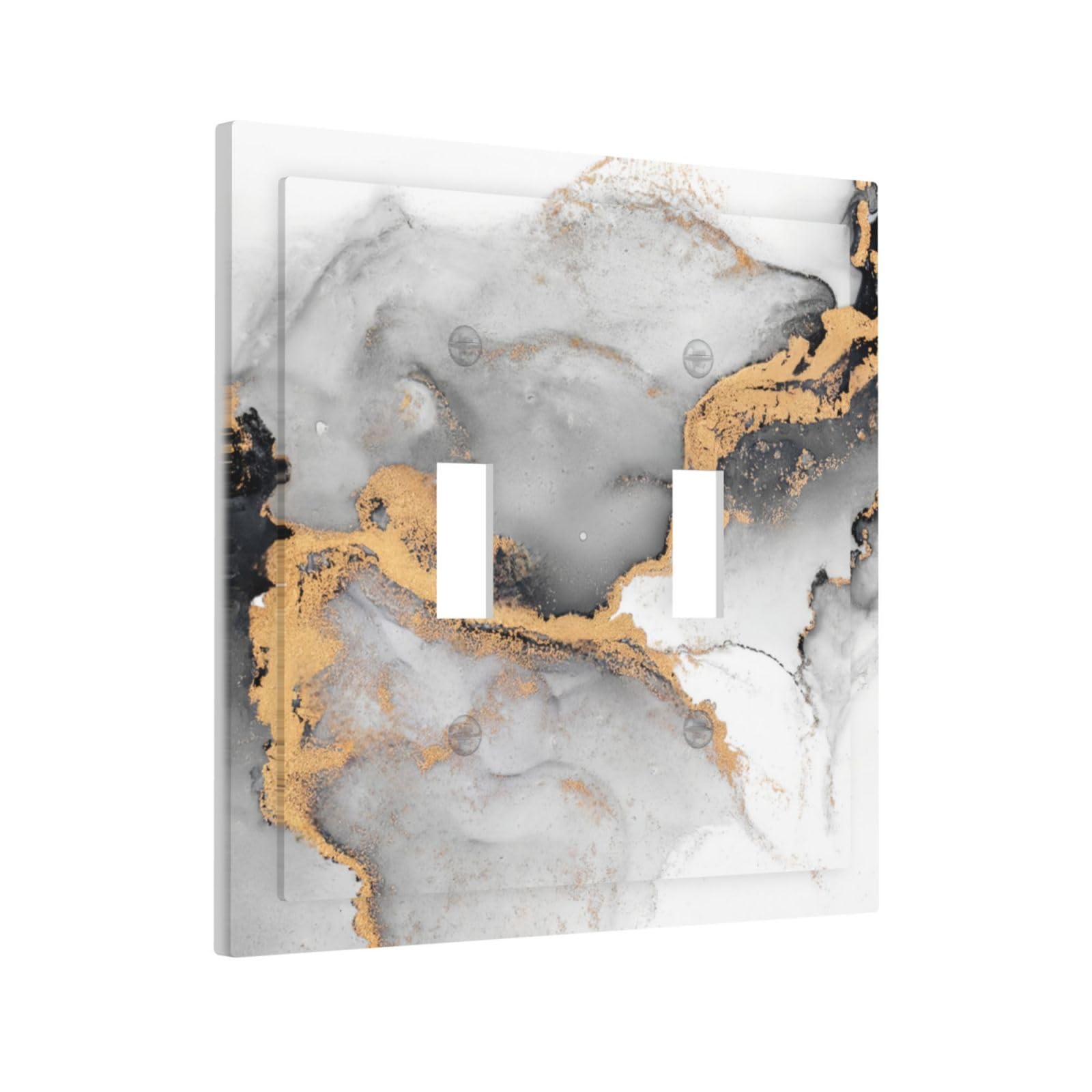 White Grey Marble Light Switch Cover - 2 Gang Double Rocker, Polycarbonate Decorative Wall Plate - View #13