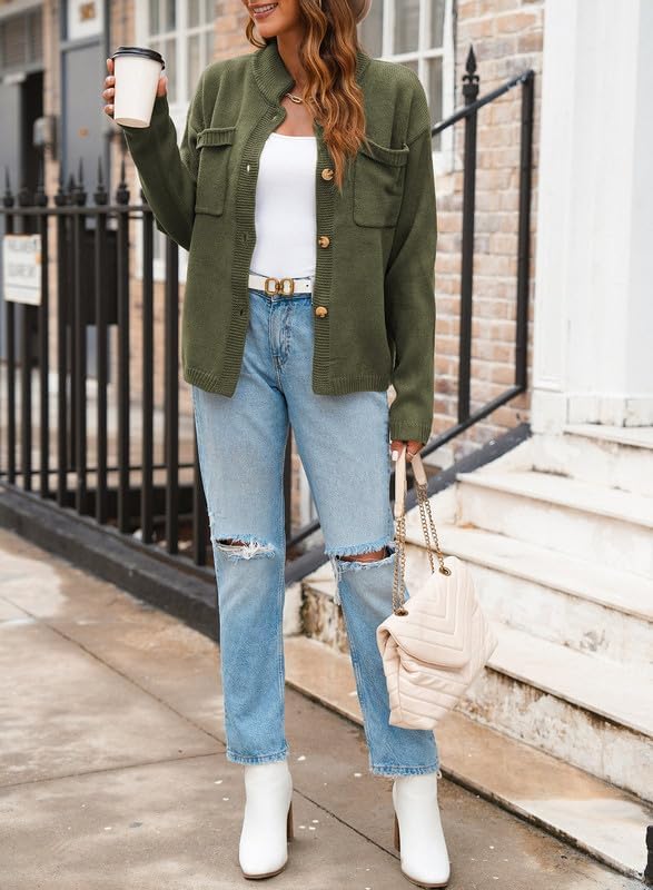 Dokotoo Cardigan Sweaters for Women Casual Open Front Long Sleeve Button Down Knit Outwear Stand Collar Fall Fashion 2024 - Image 4