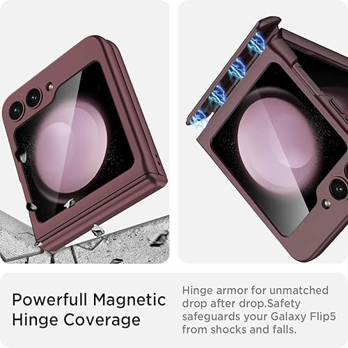 Miniatura 5 de Miimall Funda para Samsung Galaxy Z Flip 5 - Protección de bisagra, plegable delgada, anticaídas, a prueba de golpes, con bisagra magnética (vino)