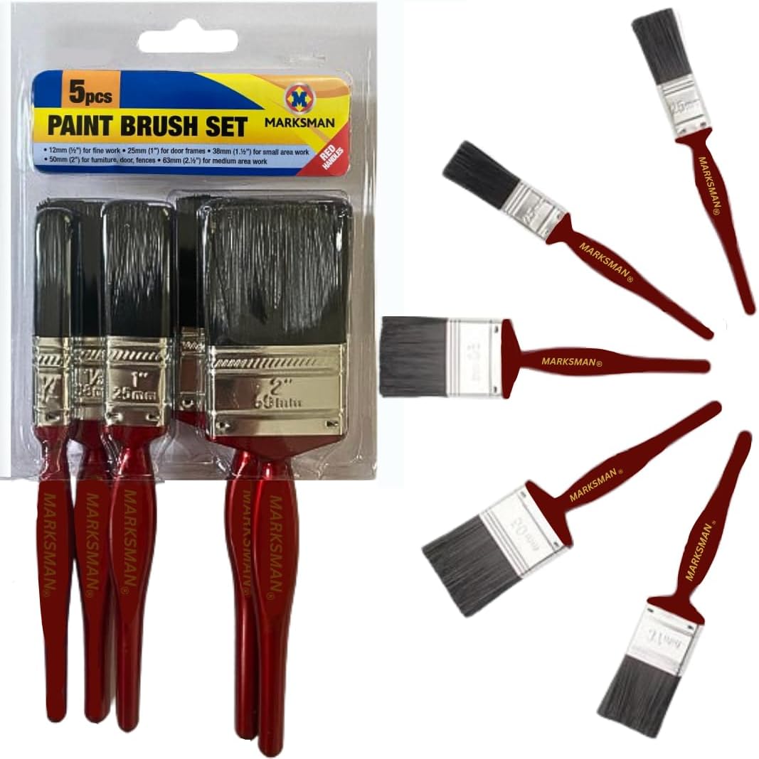 Marksman 5pc Paint Brush Cherry Red, Brown, L : Amazon.co.uk: DIY & Tools
