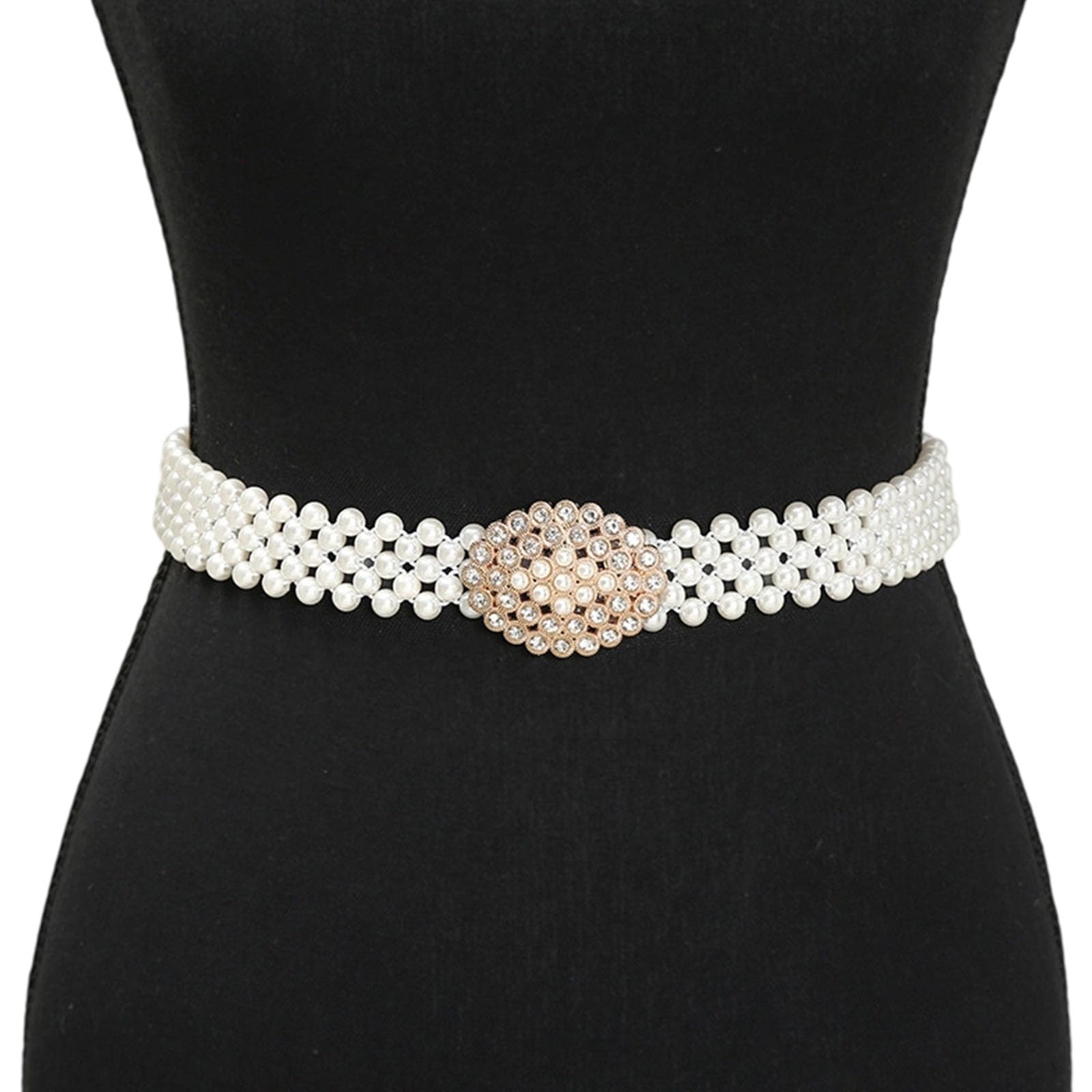MICFENY Adjustable Stretchy Waistband Elegant For Women Pearls And Crystal Decors Chain Accessory For Formal Outfit