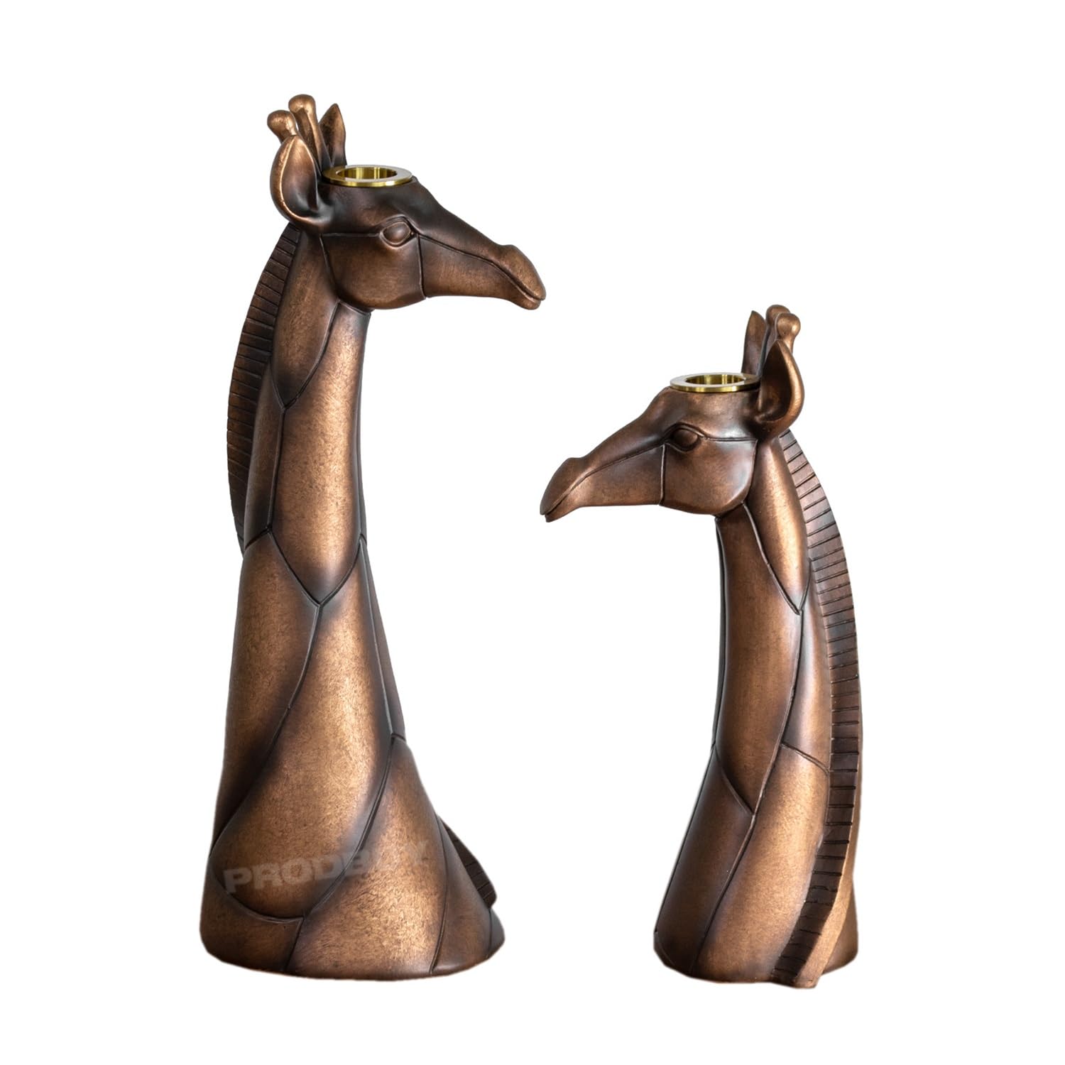 Darthome Bronzed Brown With Gold Giraffe Taper Candlestick Candle Holder Decorative Resin Ornament Scuplture (Set Of 2)